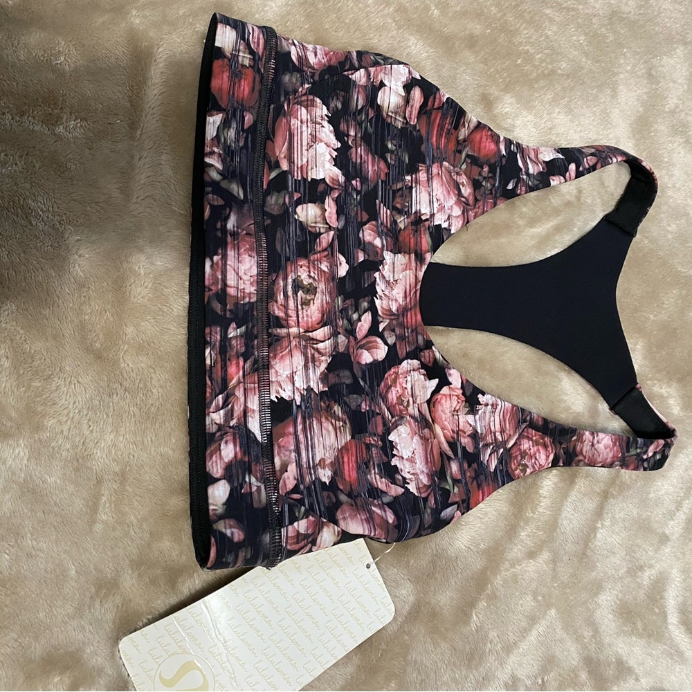 NWT Lululemon black and Pink Floral Sports Bra